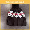 Warm Knitted Hat Cherry Embroidery Design And Plush Ball Decoration For Women Fall Winter Fashion And Cold Protection