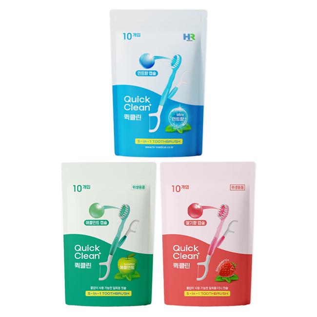 HR Medical Одноразовая зубная щетка Quick Clean 5-в-1, 10 шт. (Мята / Яблочная мята / Клубника) (10 вариантов)