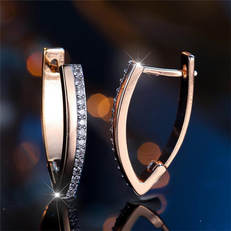 Golden Color V Hoop Earrings Women Wedding Drop Earrings Jewelry