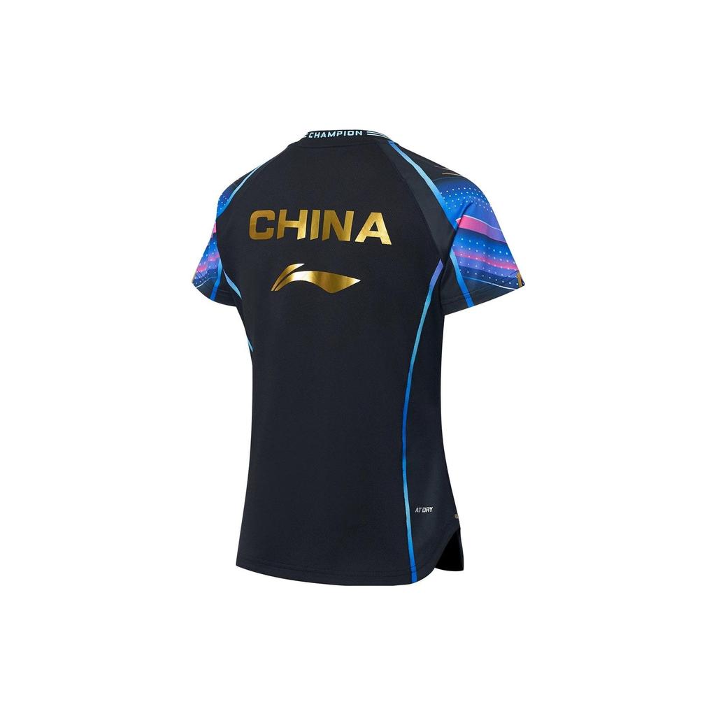 Li-Ning Влагоотводящая быстросохнущая футболка с коротким рукавом реглан для соревнований, женские топы, черный цвет AAYT030-1