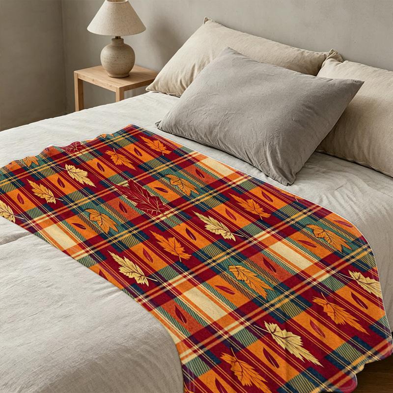 Flannel Hemmed Throw Blanket Soft Warm Maple Leaf Design for Home Couch Sofa Decor