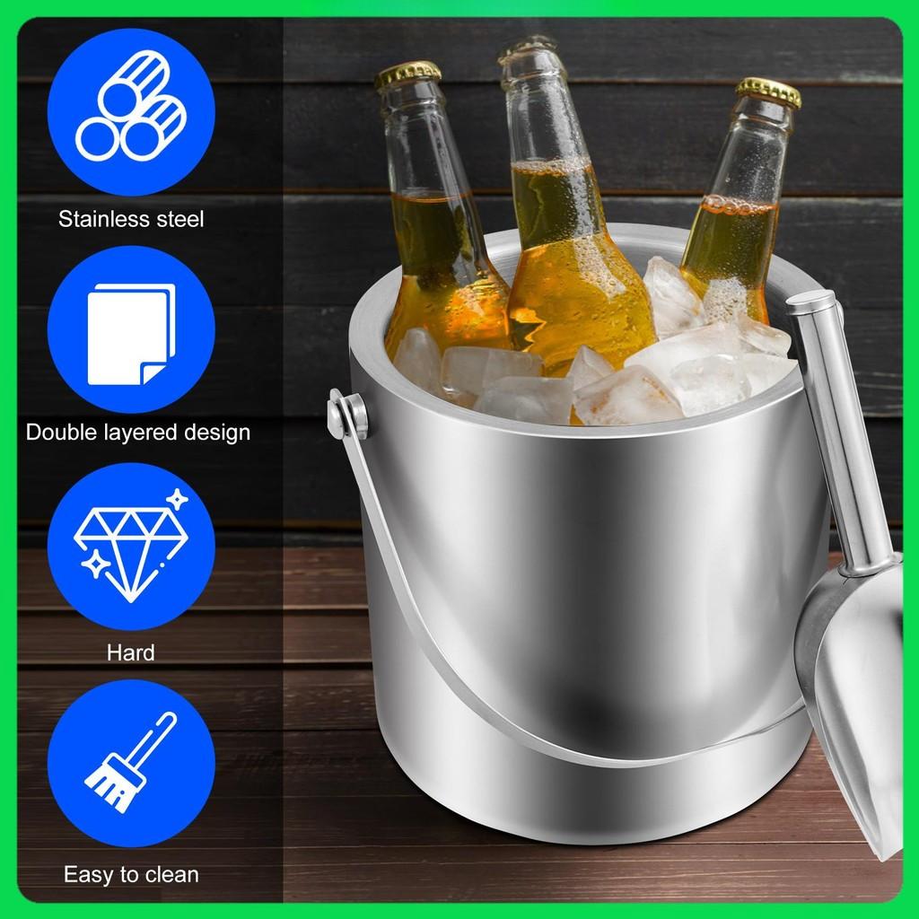 2L Large Capacity Stainless Steel Ice Cube Bucket Double Wall Insulated Ice Bucket Ice Bucket Container