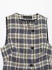 European & American Women's Plaid Single-Breasted Sleeveless Vest + Skirt-Pants Set