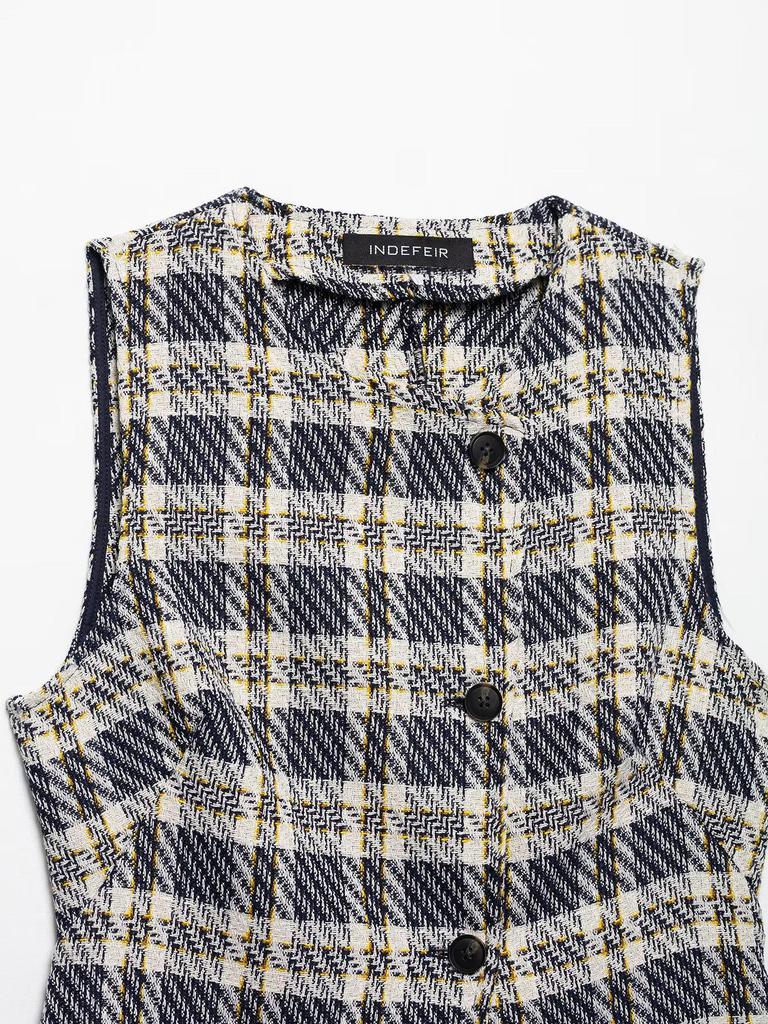 European & American Women's Plaid Single-Breasted Sleeveless Vest + Skirt-Pants Set