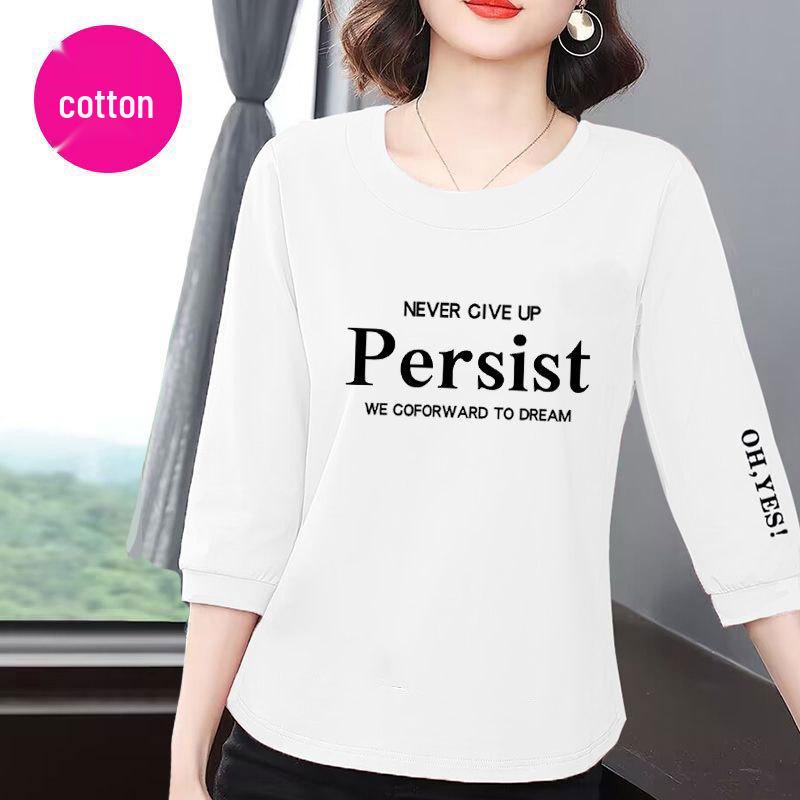 Women's 2025 Korean Style Cotton T-Shirt: Seven-Sleeve, Summer Casual, Loose & Slimming, Belly-Covering, Versatile Top