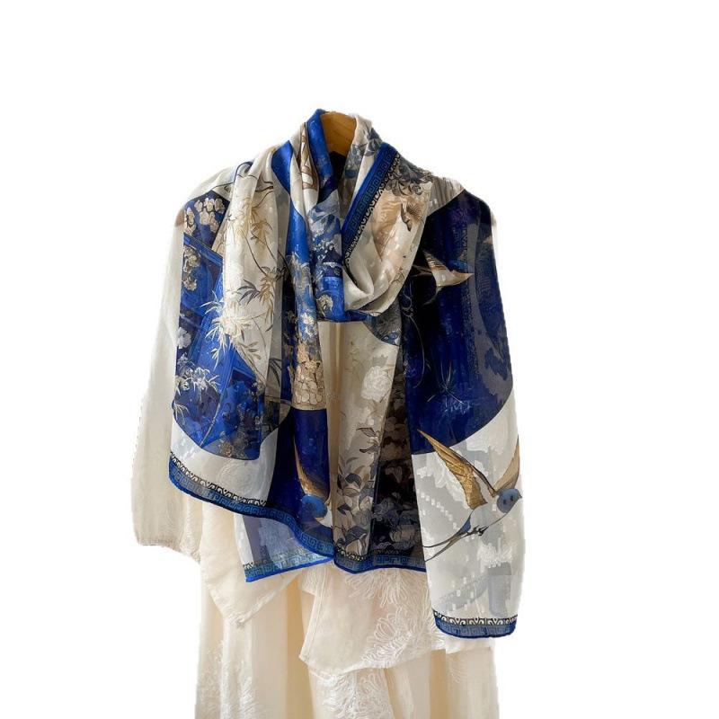 Women's Big Shawl Chinese Style Hollow Flower Cut Scarf Suzhou Garden Print Shawl High-quality Sun Protection Scarf Scarf