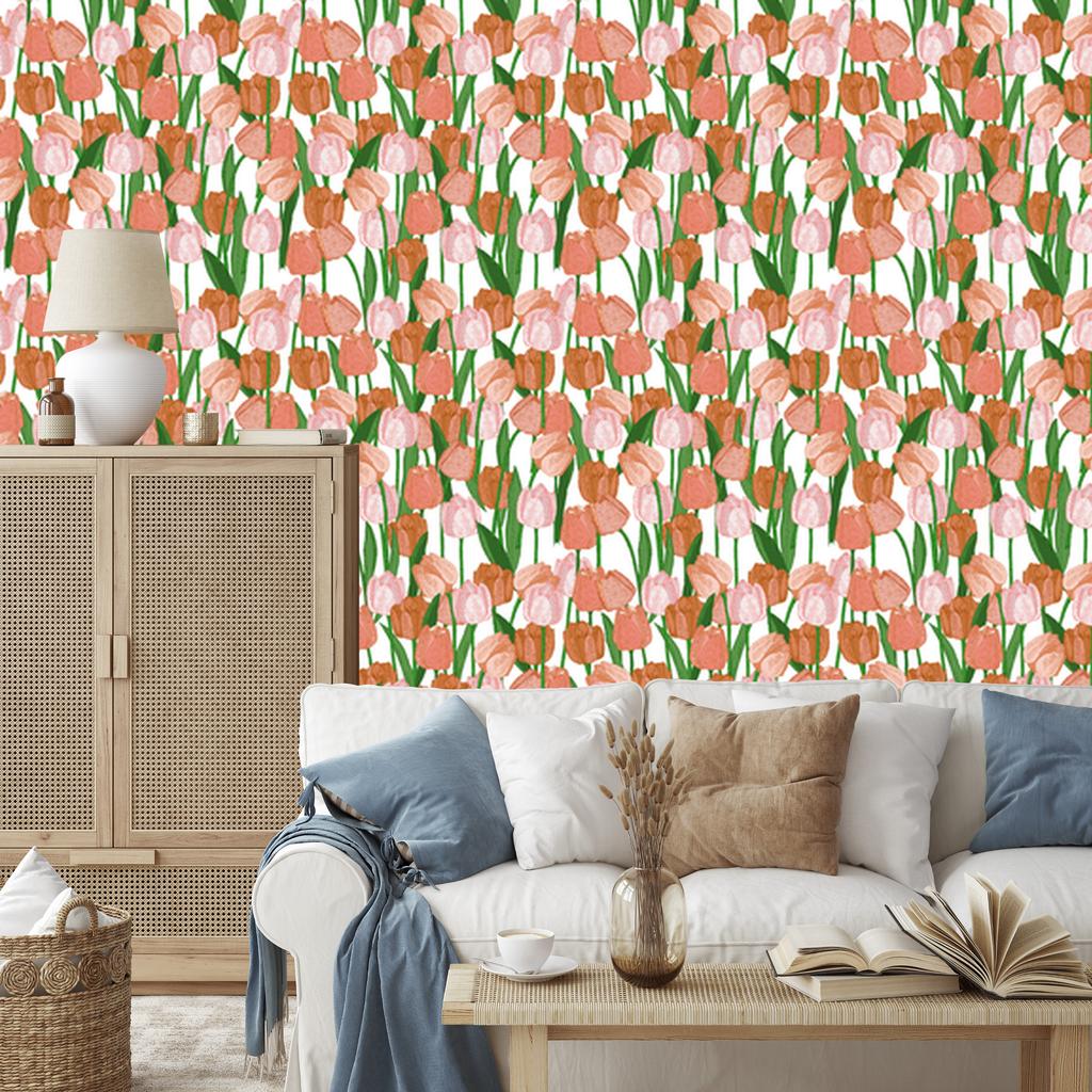 Spring Tulips Vintage Wallpaper for Living Room and Bedroom 50x1000