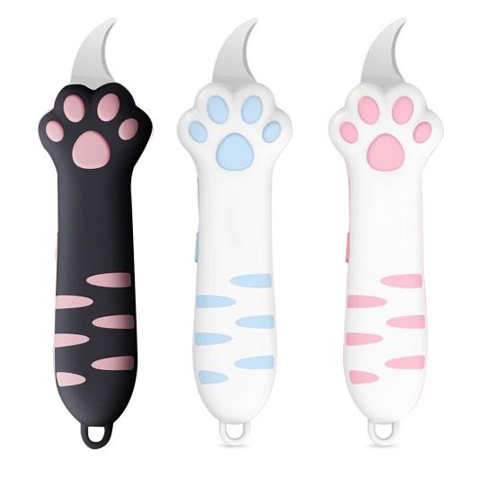 Cat Paw Box Cutter Cat Claw Design Box Paper Knife Retractable Cat Scratching Knife Mini Cardboard Sealing Tape Cutter