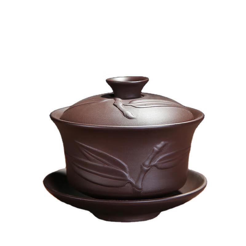 Yixing Zisha Bamboo Leaf Gaiwan Tea Bowl - Set of 2