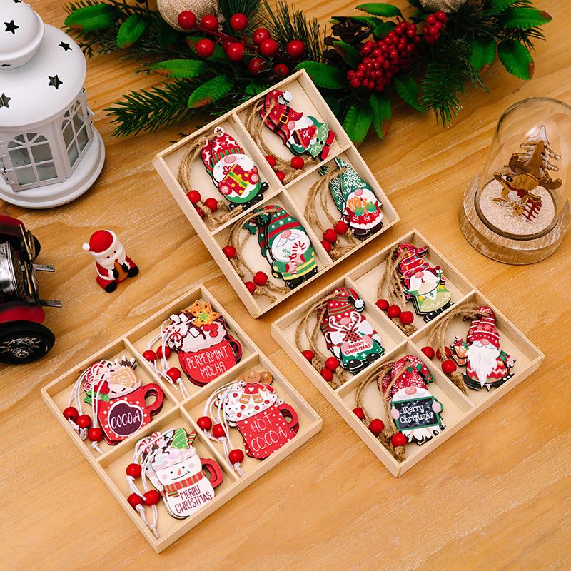 12Pcs Christmas Decoration New Year Gift Gnomes Pendants 2025 Christmas For Xmas Tree Wooden Hanging Ornaments