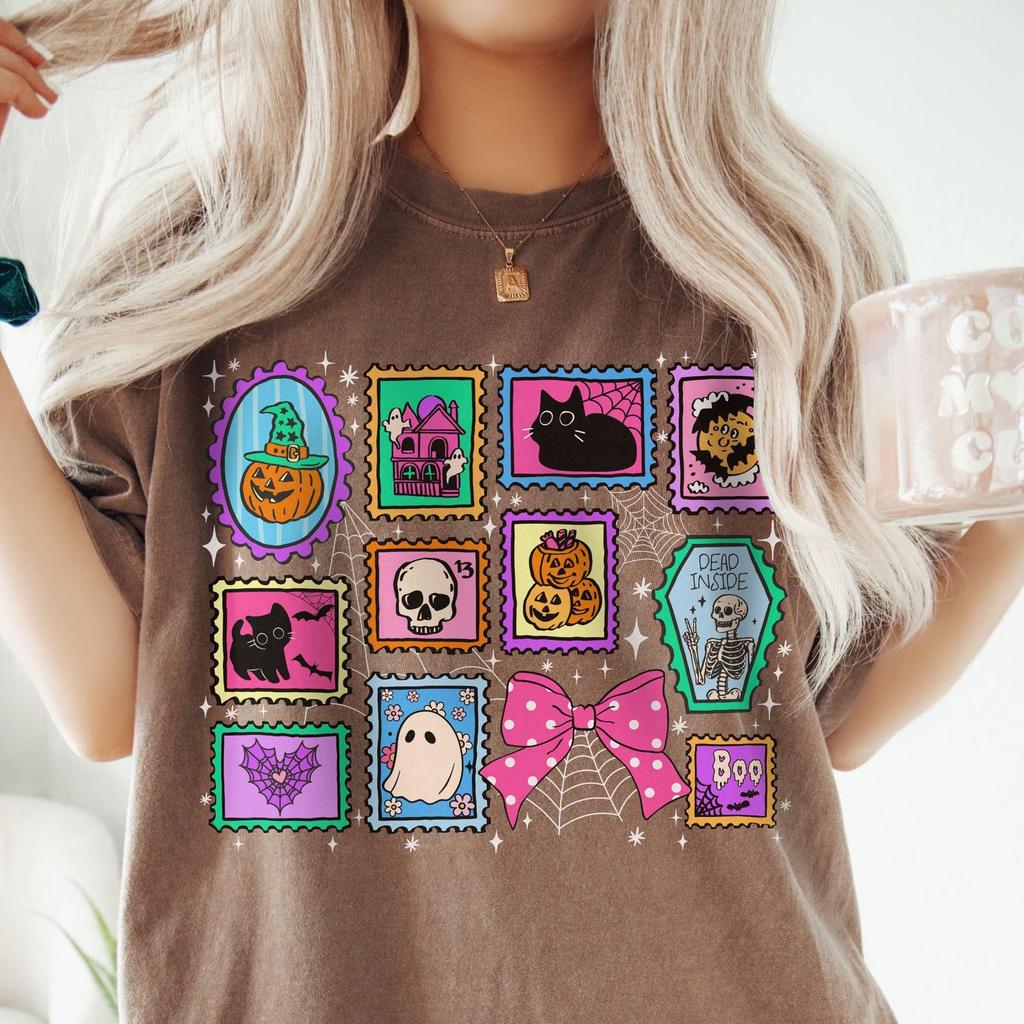 Comfort Colors Halloween Shirt and kids tshirt: Ghosts, Cats & Skeletons - Coquette Tee