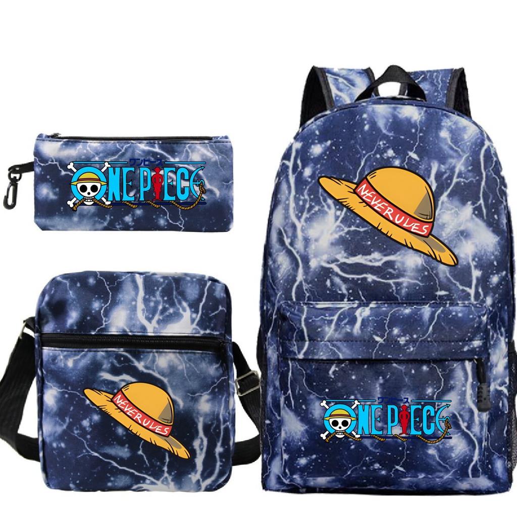 New Animation One Piece Printed Backpack for Primary and Secondary School Students Large Capacity School Bag Combination Three-piece Set