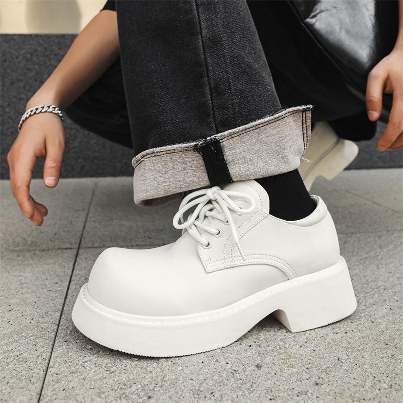 Мужские летние повседневные туфли на платформе с одной педалью, туфли-дерби в стиле ретро, белые, маленькие кожаные туфли 95558-J