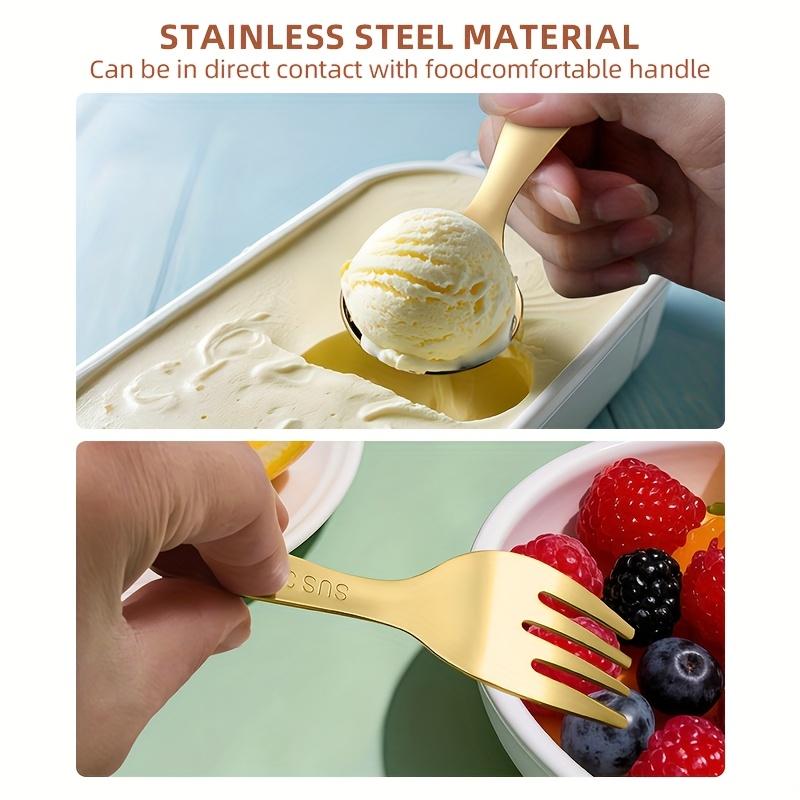 3pcs Portable Cutlery Set, Stainless Steel Short Handle Round Head Spoon, Mini Spoon and Fork Set Boxed