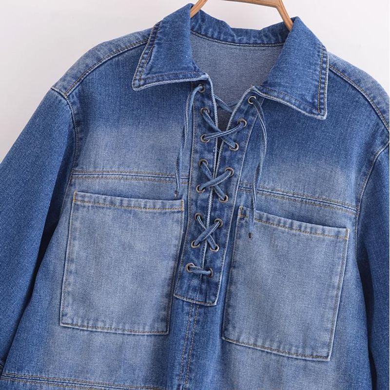 Kaslead New Arrival Women's Clothing Fashion Style Shoelace Cardigan Denim Top and Trousers 1266492 1267445