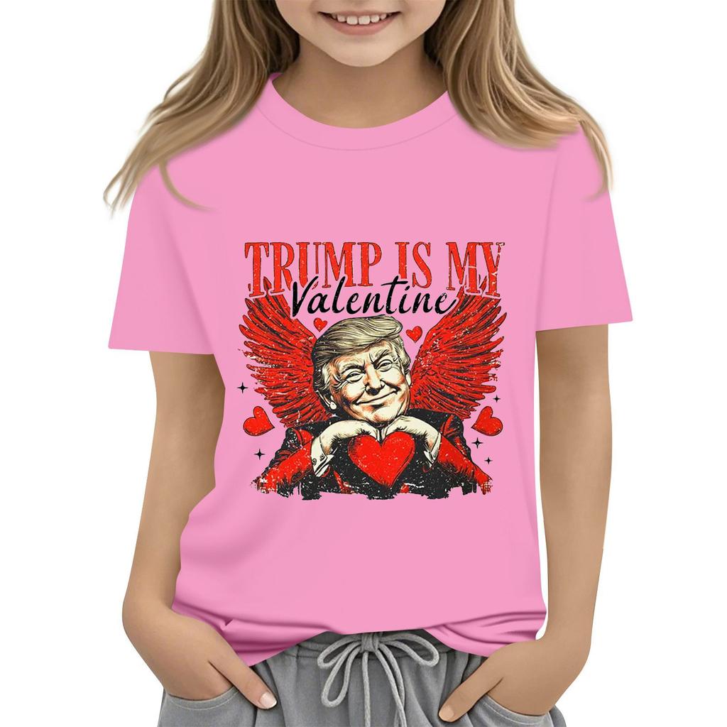 Детская модная повседневная футболка с коротким рукавом и круглым вырезом с принтом ко Дню святого Валентина