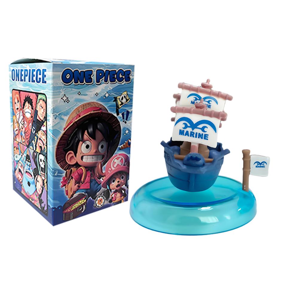 One Piece blind box 1-8pcs Anime Ship Figure Luffy Model Toy kawayi Mini Boat Pirate Ship Navy Going Merry Boat Assembled Model