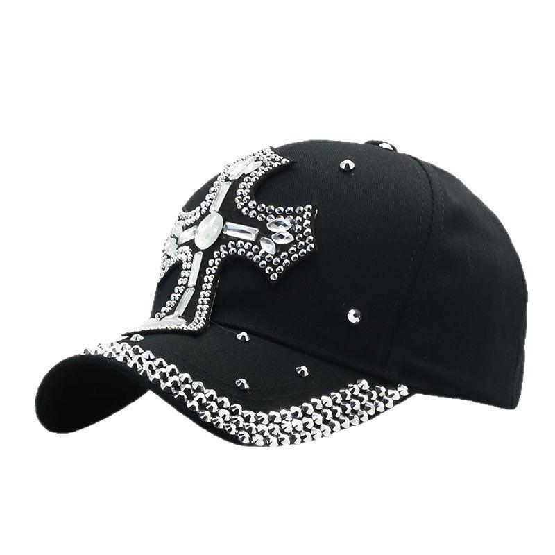 New diamond-encrusted shiny cross sunshade baseball cap female colored diamond student bow cap personalized baseball cap female