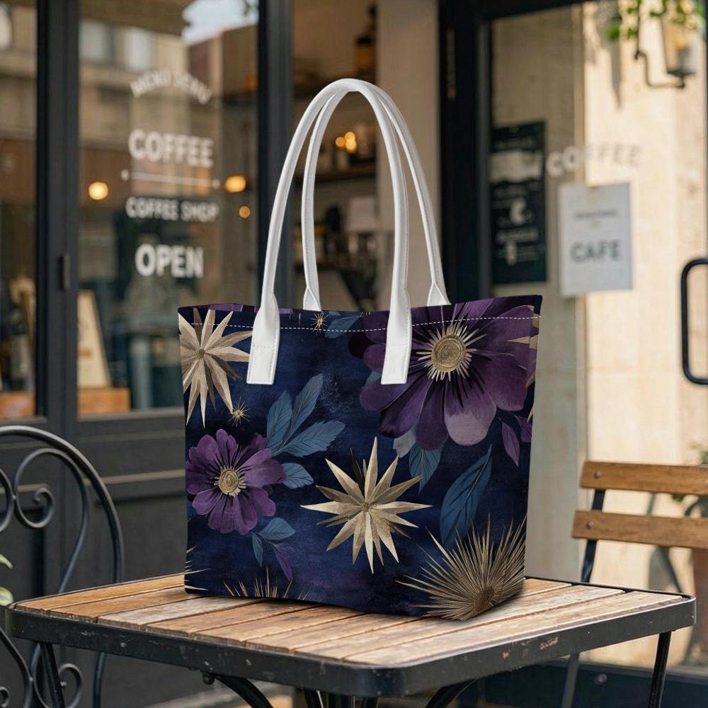 Fashion Flower Pattern Tote Bag Casual Portable Shoulder Bag for Daily Use