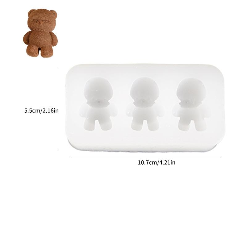 Cute Lena Bear Pinch Mold Bear Candle Plaster Mold Sitting And Standing Bear Four Grid Big Head Bear Silicone Mold