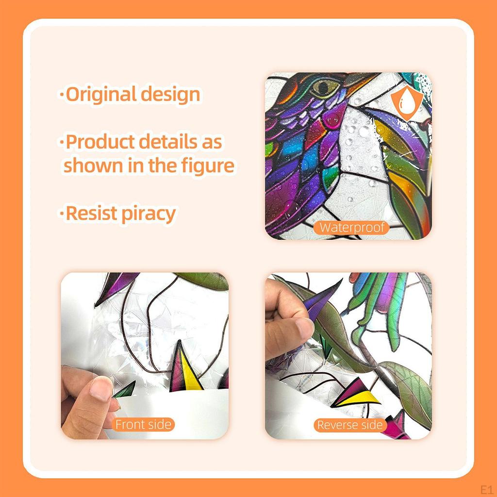 Stained Glass Window Film Removable Sticker Bird On Branch Bedroom Vintage Design Scene Layout