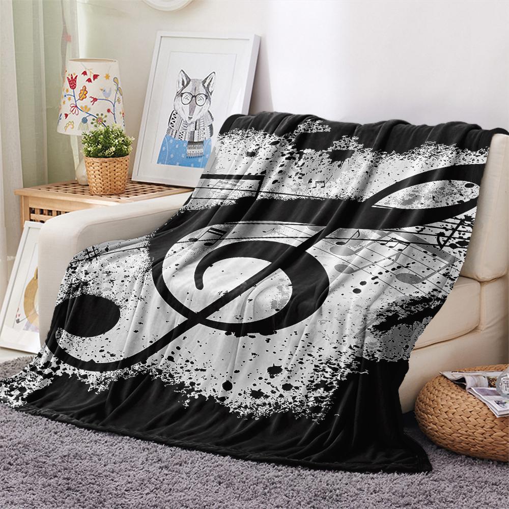 1Pc Music Note Print Flannel Blanket, High quality Comfortable for All Seasons, Home Decor, Warmth and Comfort, Perfect for Christmas Gifts