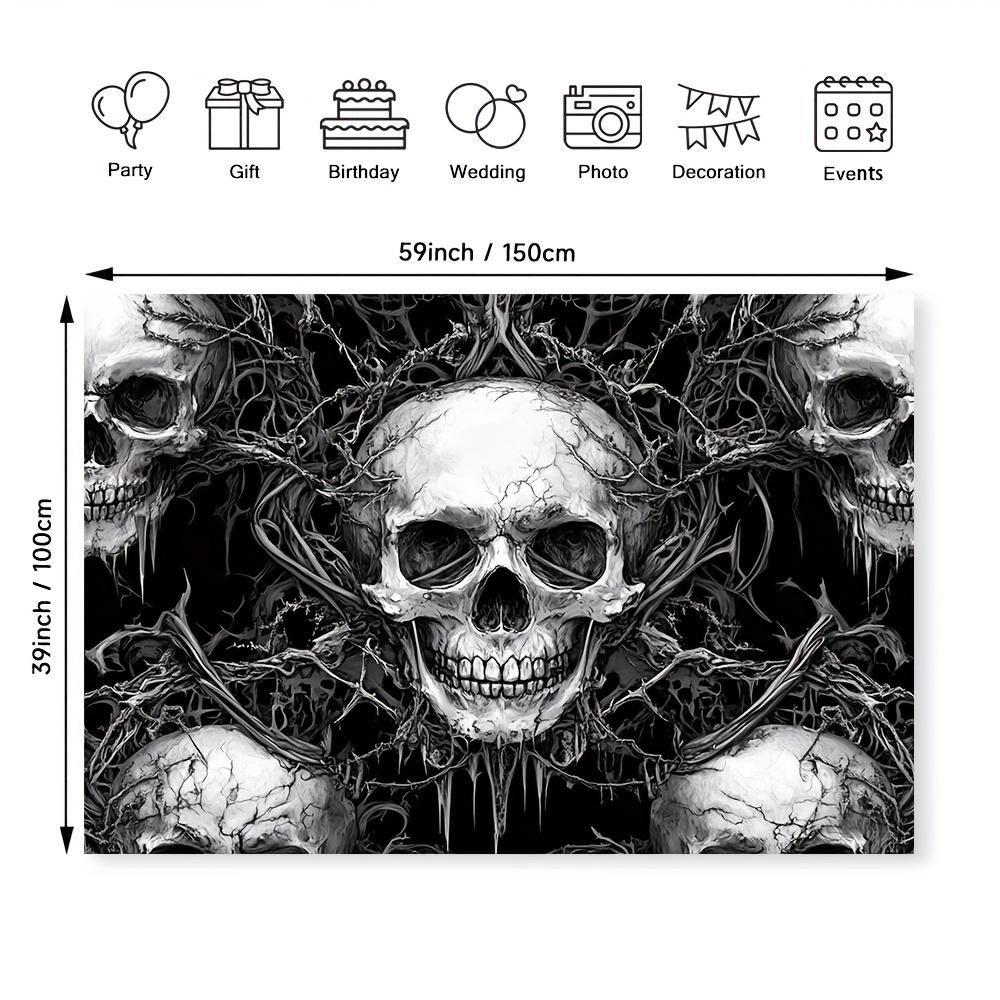 1pc Gothic Skull Party Banner - Black and White Skull Horror Aesthetics, Durable Polyester, Suitable for Halloween