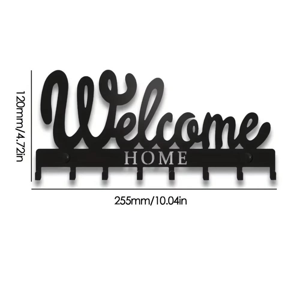 1шт настенный держатель для ключей - черный металлический дизайн WELCOME | Стильная подставка для ключей с 8 крючками для организованного хранения ключей