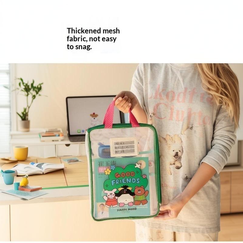 Colorful Cute Large Capacity File Bag, Transparent Document Handbag For Student Exams, A4 Zipper Paper Storage Bag