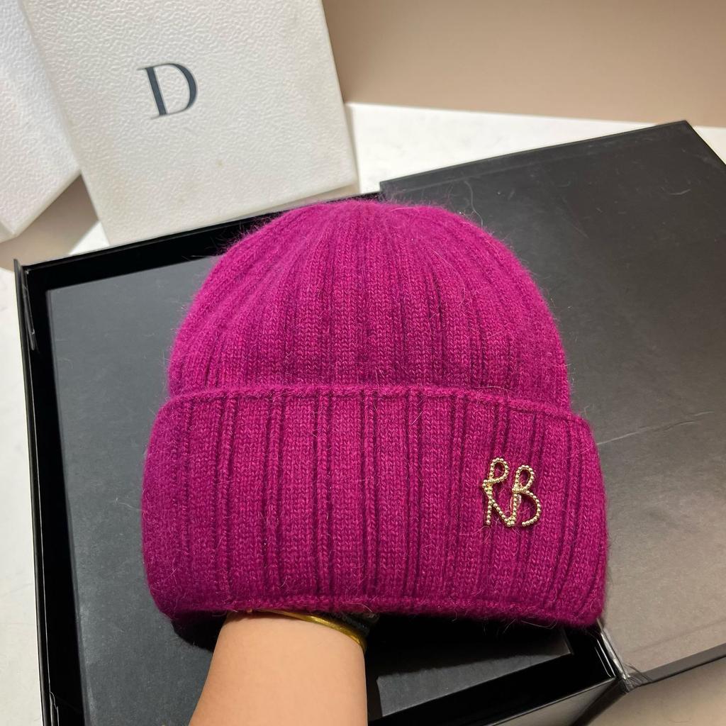 R Angora Rabbit Fur Knitted Hat Women'S Winter Wide Strip Elastic Soft Waxy Wool Hat Nordic Cold Warm Ear Hat