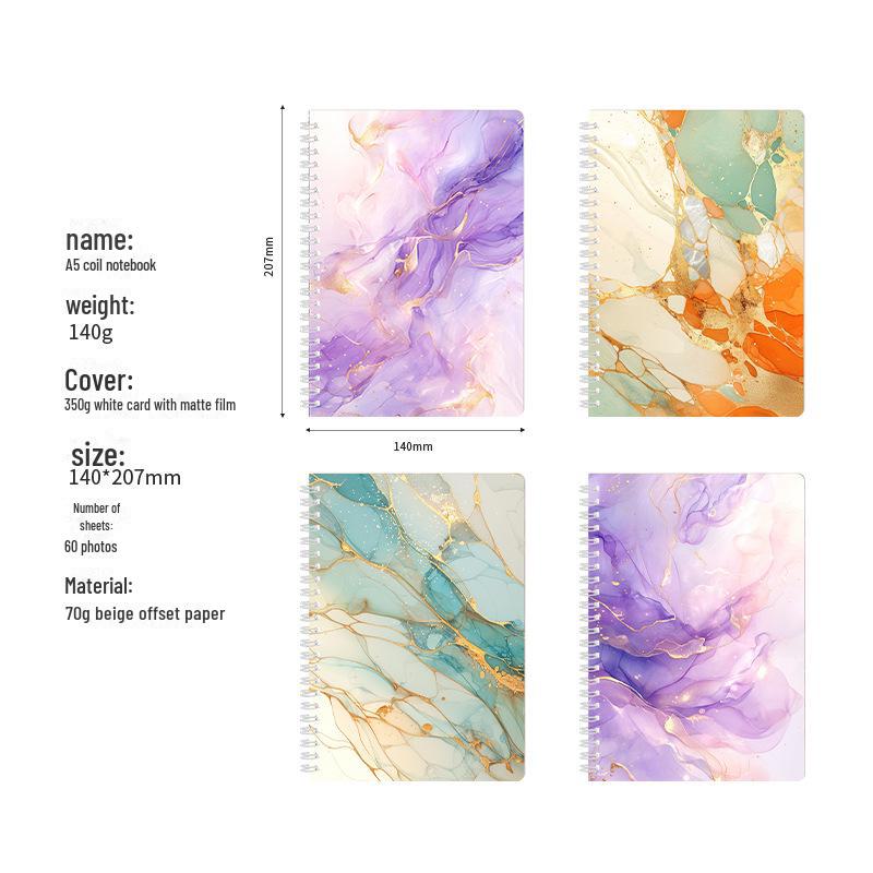 Набор блокнотов с мраморным узором: 4 стильные и дорогие книги с горизонтальным переплетом