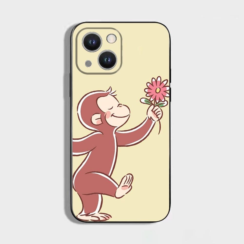 Curious George Monkey Phone Case For iPhone 16,15,14,13,12,11 Plus,Pro Max,XS,X,XR,SE,Mini,8,7,Soft Silicone Black Cover