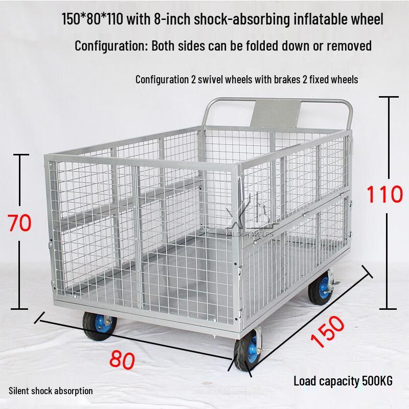 Heavy-Duty Foldable Warehouse Cart with Fence