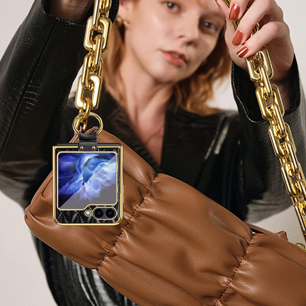 For Samsung Galaxy Z Flip7 FE 5G/Z Flip6 5G Case Rhombus Grid Phone Cover with Tempered Glass Film