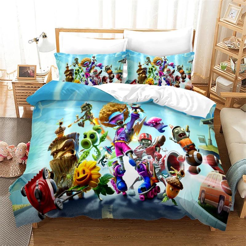 Popular Games Pattern Bedding Set 3d Plant Zombie Cartoon Duvet Cover Set with Pillowcase Single Double Queen King Bedclothes