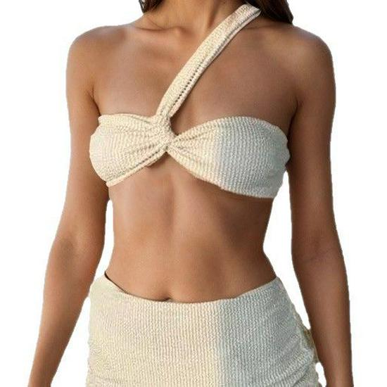 Европейский и американский комплект бикини на одно плечо 2025 года с сексуальным дизайном с вырезами