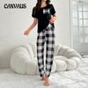 Летняя молочная шелковая пижама с короткими рукавами, женские брюки с клетчатым принтом, домашняя одежда, которую можно носить поверх тонкой части пижамных брюк
