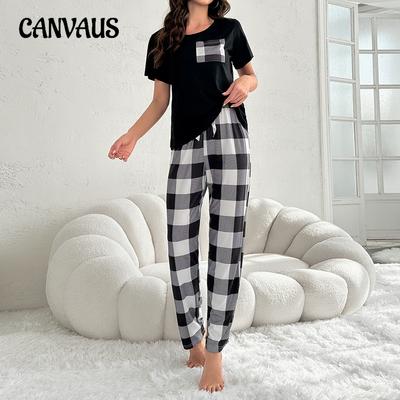 Летняя молочная шелковая пижама с короткими рукавами, женские брюки с клетчатым принтом, домашняя одежда, которую можно носить поверх тонкой части пижамных брюк