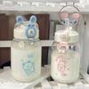 Бутылка для воды Kawaii Rabbit объемом 500 мл, портативная, симпатичная, в форме уха, пластиковая, с соломинкой и крышкой, для подарков на праздник на открытом воздухе