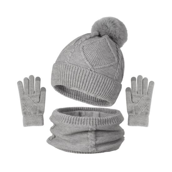 3Pcs/Set Women Hat Scarf Gloves Set Solid Color Design Twist Texture Thickened Warm Plush Lining Hat Scarf Gloves Winter Accessories