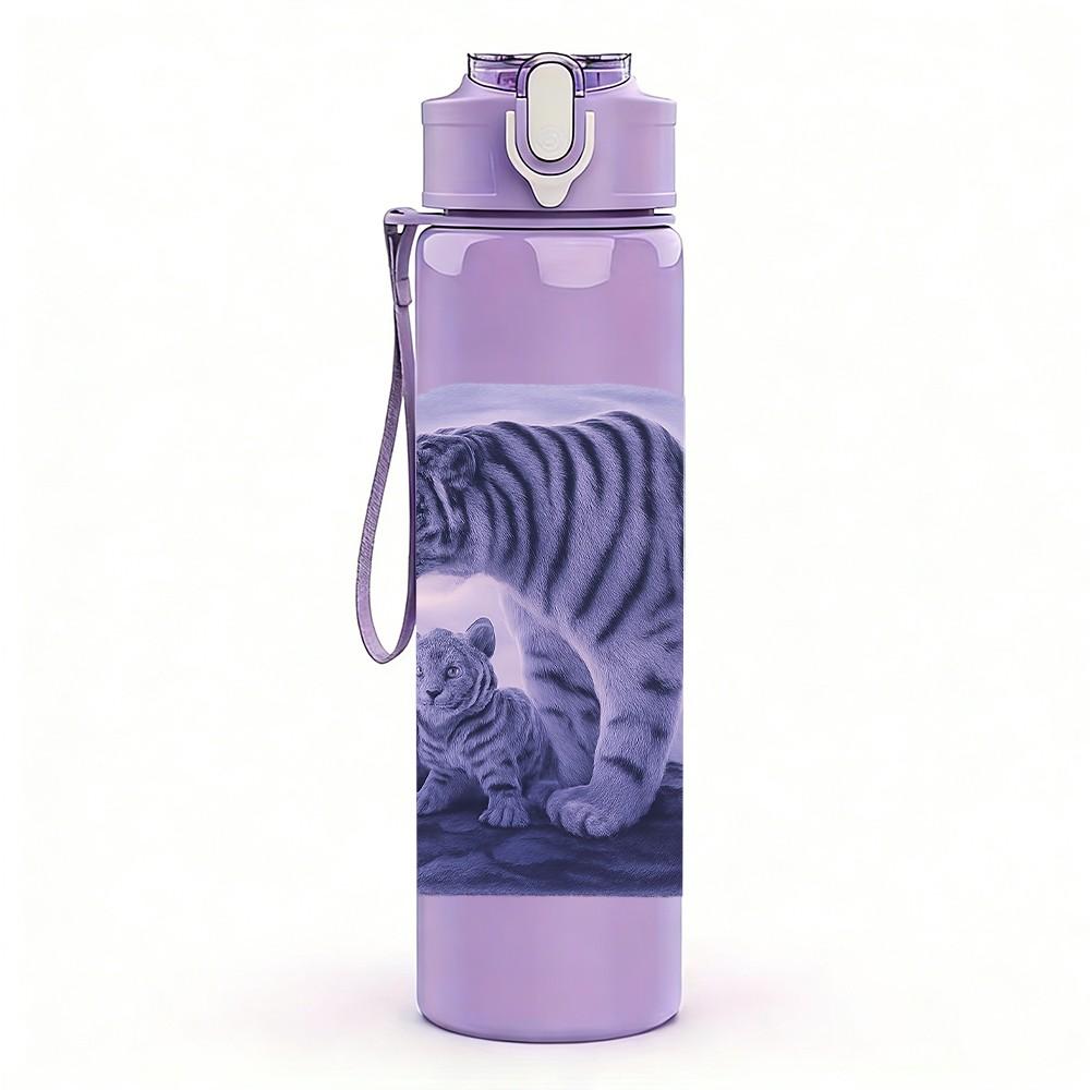 1PC Blue Tiger Dark Pattern Art 750ml Color Plastic Sports Water Bottle Leakproof Flip Straw Lid Suitable for Sports Office Home Use