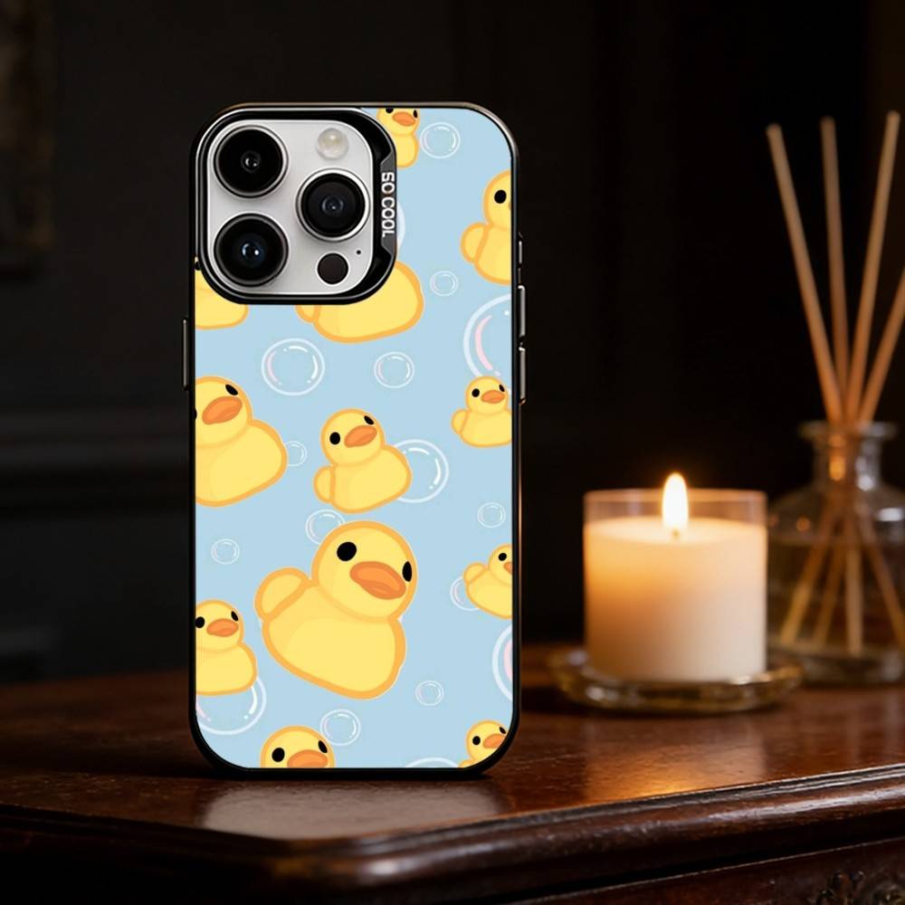 Желтая Утка Милый Чехол Для Телефона Для iPhone 17,16,15,14,13,12,11,Pro Max,Plus Конфетный Серебристый Чехол