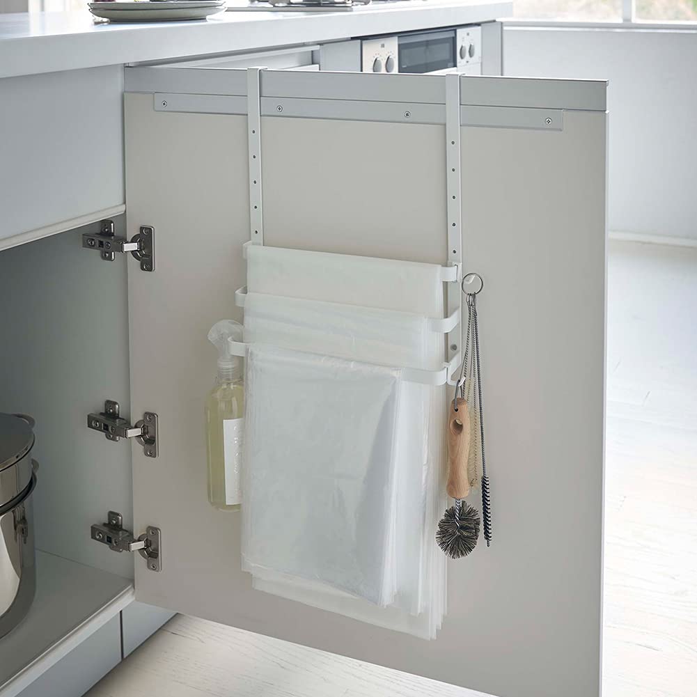 Yamazaki Jitsugyo Sink Door Garbage Bag Holder with Towel Hanger Tosca White Tosca Height Adjustable Door Storage 5030 Approx. W26XD13.5XH23cm