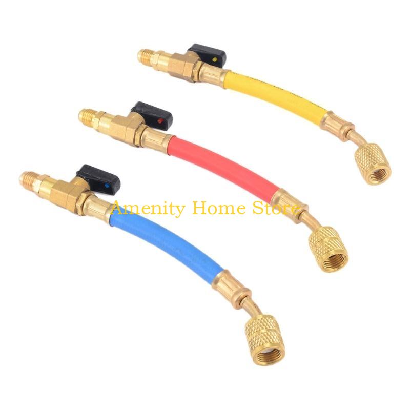 F26C High Pressure HVAC Refrigerant Charging Hoses Set with Ball Val ve 800PSI
