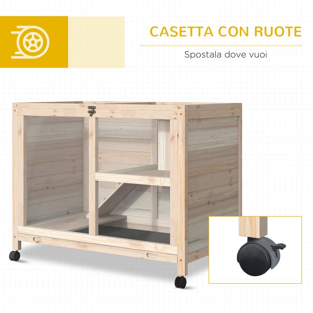 2-Tier Wooden Rabbit Hutch with House, Ramp and Pull-Out Tray, 91.5x53.3x73cm