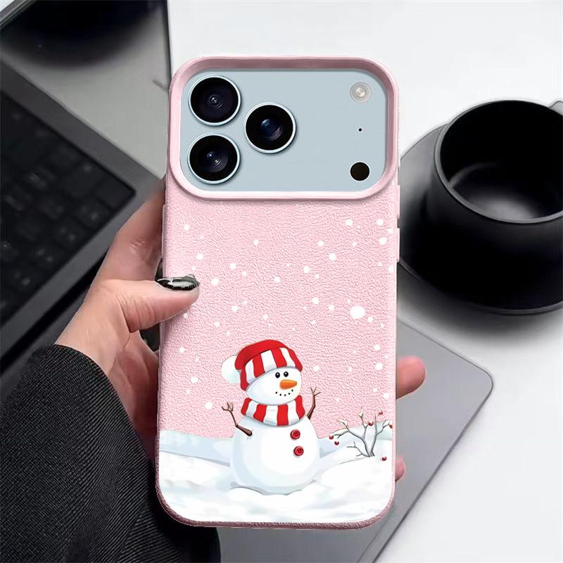 Рождественский Зимний Чехол для телефона с принтом снеговика для iPhone Air 17 16 15 14 13 12 Pro Max 17 Pro 11 16e Текстура кожи ТПУ Мягкий