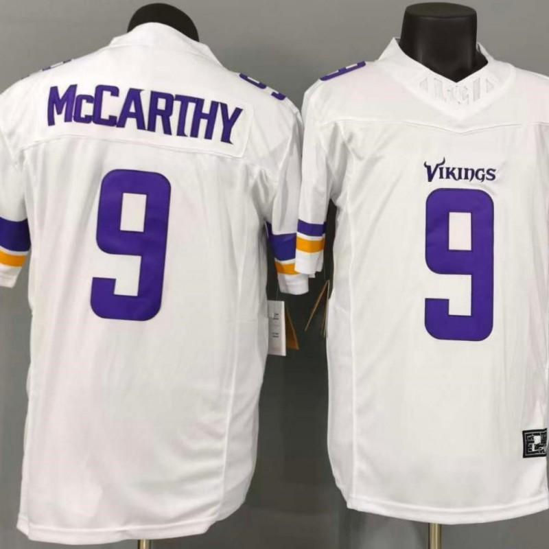Vikings Team American Football Jersey Embroidered T-Shirt Mens 9 White Regular Sports Top