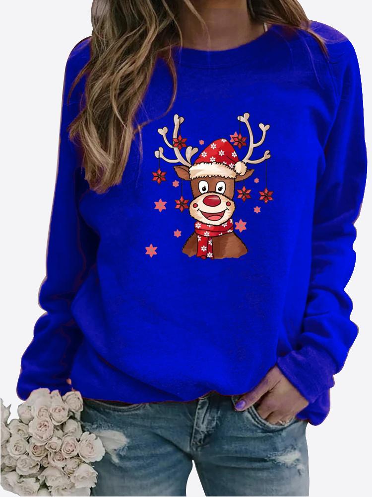 Зимняя женская повседневная толстовка с длинными рукавами и принтом Санта-Клауса, женская свободная футболка с круглым вырезом, топы больших размеров, свитер с длинными рукавами