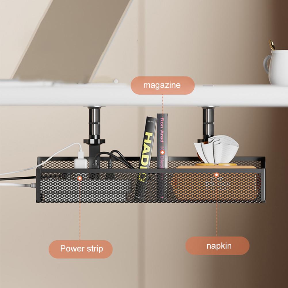 Under Desk Clamp Mounted Cord Organizer No Drill Wire Management Holder Mesh Cable Basket for Managing Cables Power Strips