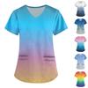 Большой размер Принтованный скраб Рабочая униформа Топы для женских V-образный вырез с запахом Принт Короткий рукав Веселые футболки Рабочая одежда Футболка с карманами